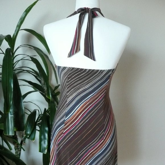 BCBG Maxazria Brown Stripe Halter Dress - Sz S - Picture 4 of 10